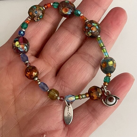 Irma Obregón Sterling Silver Evil Eye Lampwork Bead Handmade Stretch Bracelet OS - Picture 2 of 6
